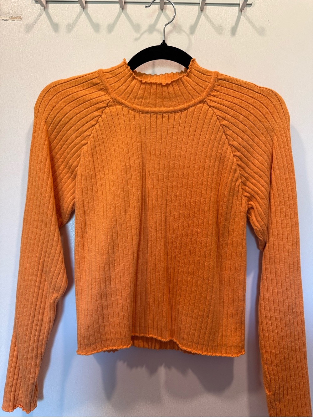 Orange Ribbed Long-Sleeve Women's Top